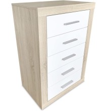 Sinfonier 5 Cajones, Cómoda,Dormitorio, Acabado en Cambria y blanco/ 60 cm (Lar) x 106,5 cm (Al) x 39,6 cm de (Fon)