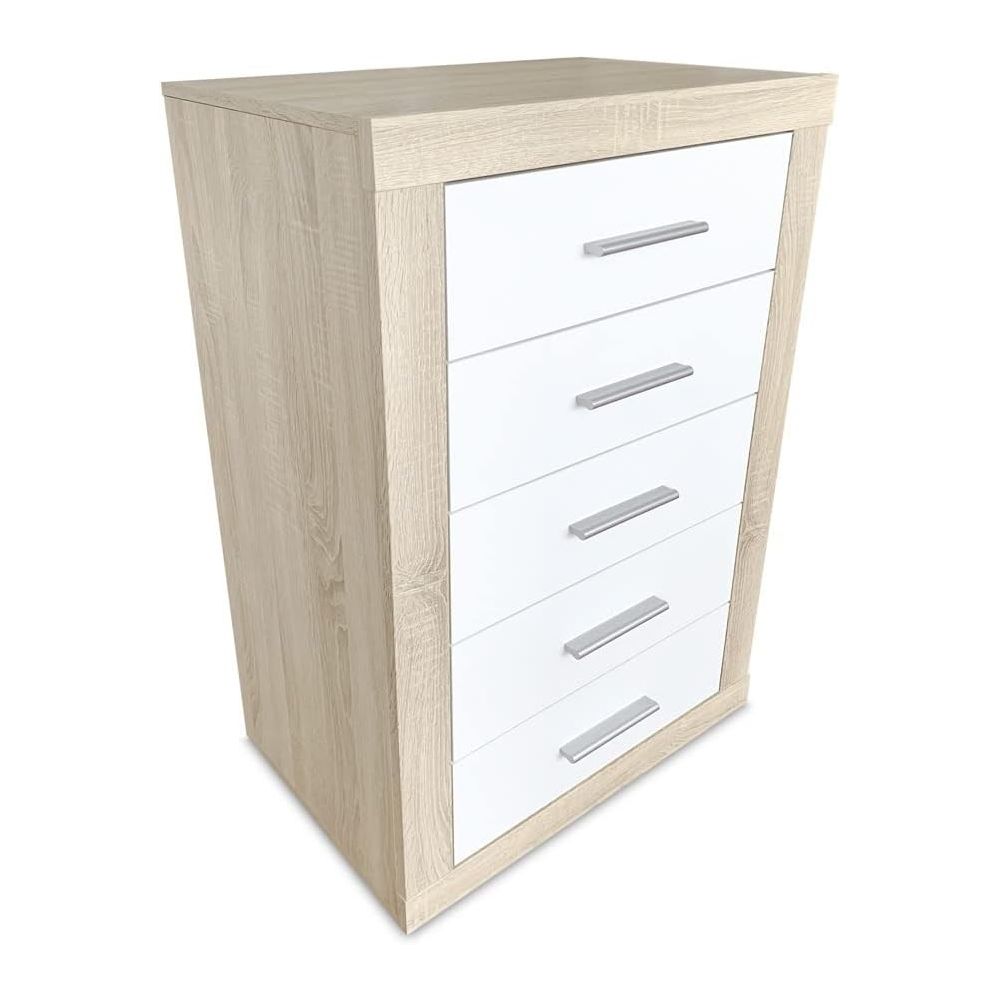 Sinfonier 5 Cajones, Cómoda,Dormitorio, Acabado en Cambria y blanco/ 60 cm (Lar) x 106,5 cm (Al) x 39,6 cm de (Fon)