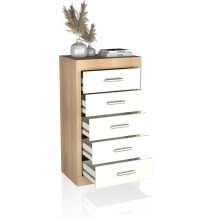 Sinfonier 5 Cajones, Cómoda,Dormitorio, Acabado en Cambria y blanco/ 60 cm (Lar) x 106,5 cm (Al) x 39,6 cm de (Fon)