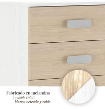 Sinfonier 5 Cajones, Cómoda, Acabado en Blanco y roble, Medidas: 60 cm (An) x 108,5 cm (Al) x 38 cm de (Fon)