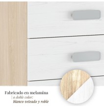 Sinfonier 5 Cajones, Cómoda, Acabado en Blanco y Nordico, Medidas: 60 cm (An) x 108,5 cm (Al) x 38 cm de (Fon)
