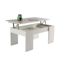 Mesa de Centro Elevable, Mesita de Salón o Comedor, Acabado en Color Blanco, Medidas: 90 cm (An) x 50 cm (Fon) x 46-57 cm (Al)