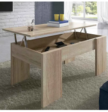 Mesa de Centro Elevable, Para Salón o Comedor, Acabado en Color Cambria, Medidas: 90 cm (An) x 50 cm (Fon) x 46-57 cm (Al)