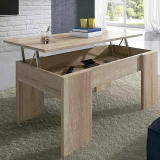 Mesa de Centro Elevable, Para Salón o Comedor, Acabado en Color Cambria, Medidas: 90 cm (An) x 50 cm (Fon) x 46-57 cm (Al)