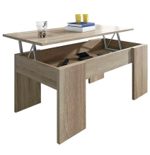 Mesa de Centro Elevable, Para Salón o Comedor, Acabado en Color Cambria, Medidas: 90 cm (An) x 50 cm (Fon) x 46-57 cm (Al)