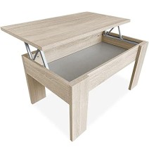Mesa de Centro Elevable, Para Salón o Comedor, Acabado en Color Cambria, Medidas: 90 cm (An) x 50 cm (Fon) x 46-57 cm (Al)
