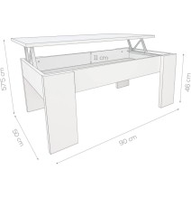 Mesa de Centro Elevable, Para Salón o Comedor, Acabado en Color Cambria, Medidas: 90 cm (An) x 50 cm (Fon) x 46-57 cm (Al)