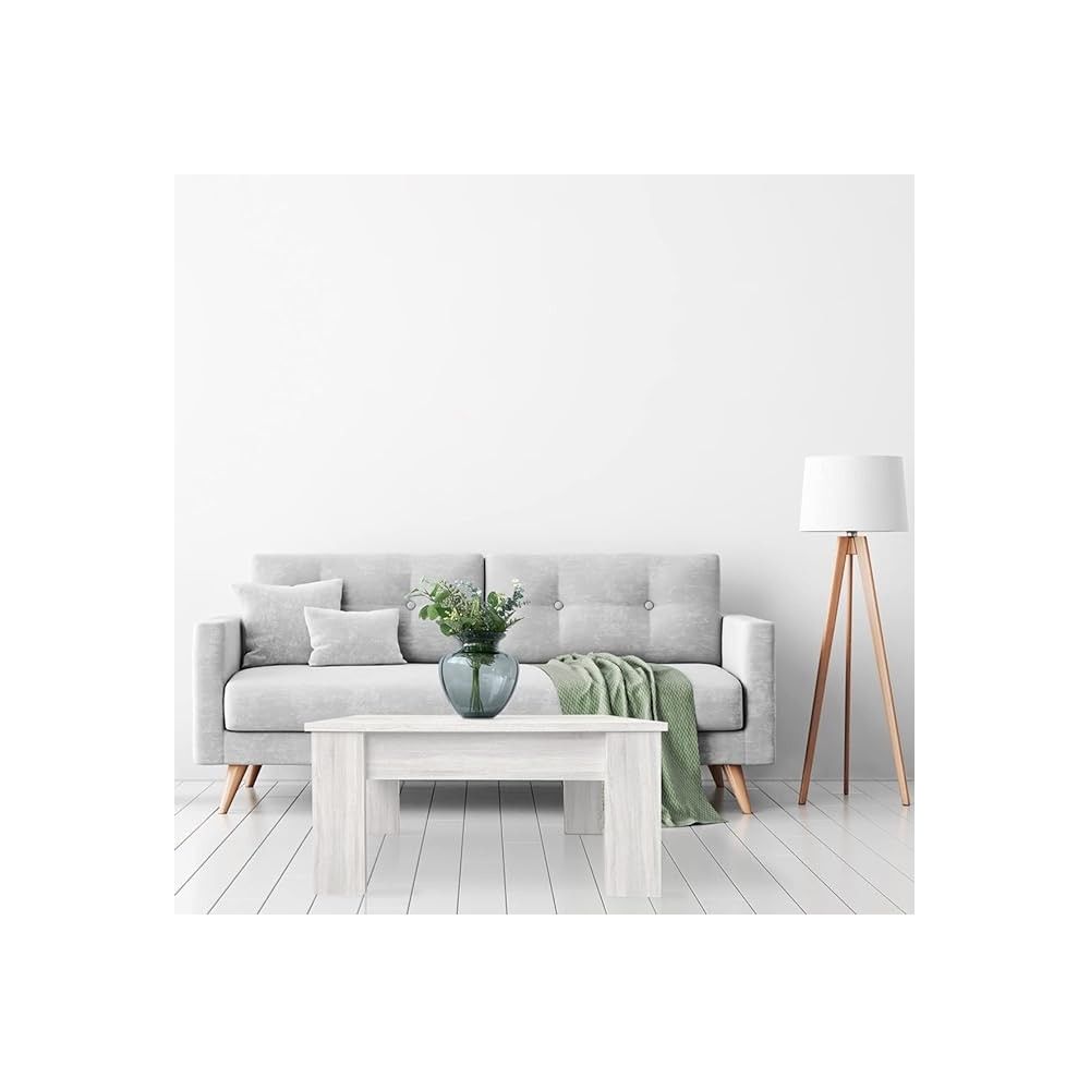 Mesa de Centro Elevable, Mesita de Saló, Acabado en Color Gris Polar, Medidas: 90 cm (An) x 50 cm (Fo) x 46-57 cm (Al)