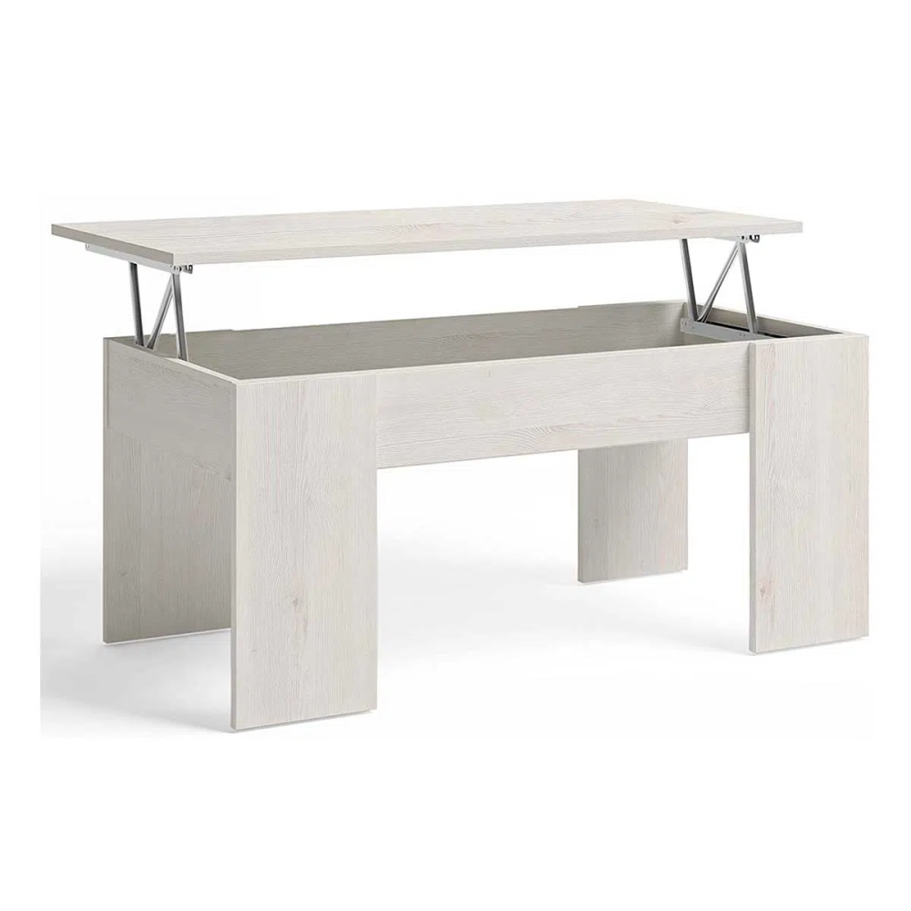 Mesa de Centro Elevable, Mesita de Saló, Acabado en Color Gris Polar, Medidas: 90 cm (An) x 50 cm (Fo) x 46-57 cm (Al)