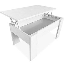 Mesa de Centro Elevable, Mesita de Saló, Acabado en Color Gris Polar, Medidas: 90 cm (An) x 50 cm (Fo) x 46-57 cm (Al)