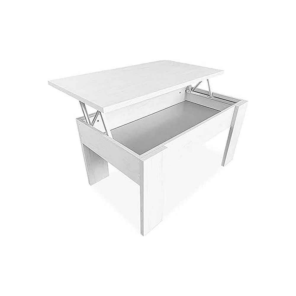 Mesa de Centro Elevable, Mesita de Saló, Acabado en Color Gris Polar, Medidas: 90 cm (An) x 50 cm (Fo) x 46-57 cm (Al)