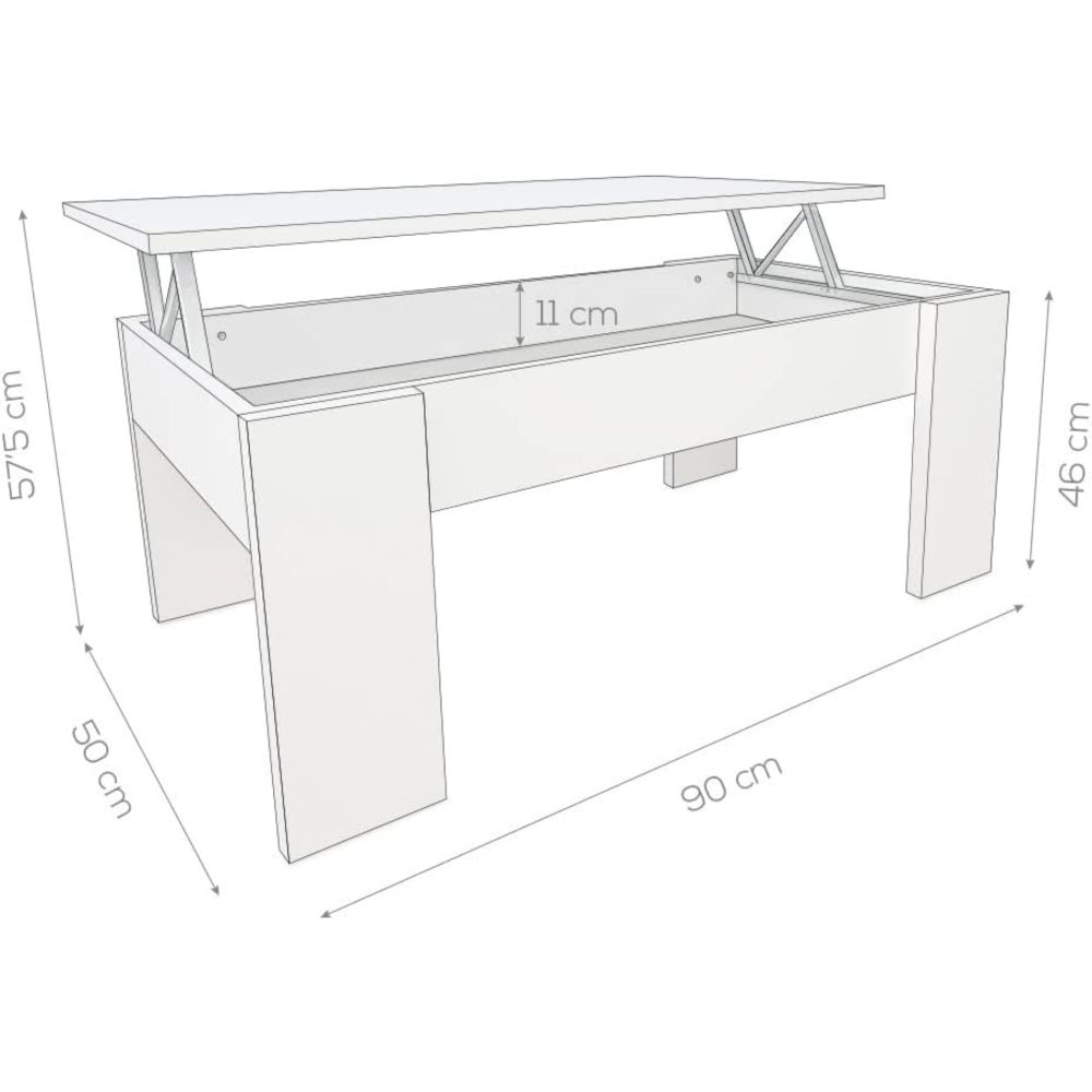 Mesa de Centro Elevable, Mesita de Saló, Acabado en Color Gris Polar, Medidas: 90 cm (An) x 50 cm (Fo) x 46-57 cm (Al)