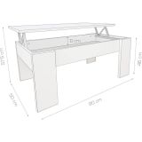 Mesa de Centro Elevable, Mesita de Saló, Acabado en Color Gris Polar, Medidas: 90 cm (An) x 50 cm (Fo) x 46-57 cm (Al)