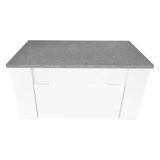 Mesa de Centro Elevable, Medidas: 90 cm x 50 cm x 46-57 cm, Acabado en Color Madera Blanca con Tapa Gris Piedra
