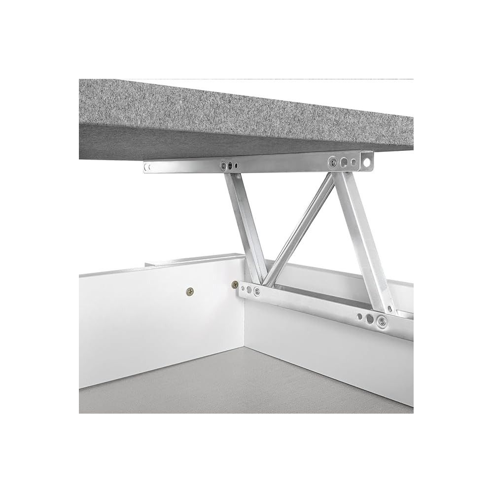 Mesa de Centro Elevable, Medidas: 90 cm x 50 cm x 46-57 cm, Acabado en Color Madera Blanca con Tapa Gris Piedra