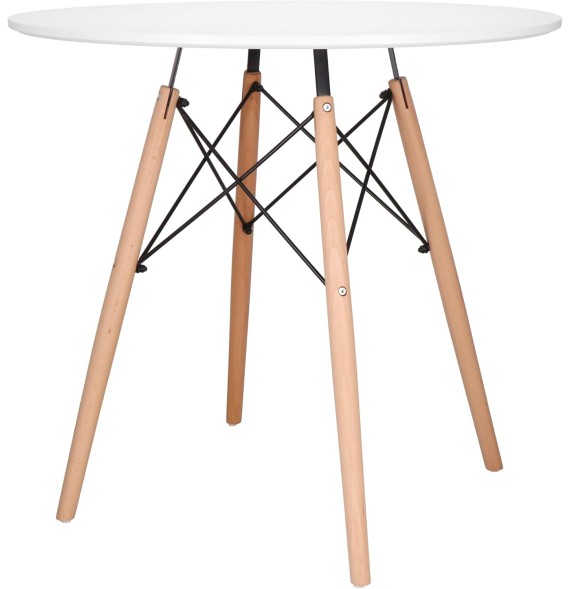 Mesa Redonda de Comedor o Cocina en Patas de Madera y Tapa Blanca – 80 cm de Diámetro y 75 cm de Alto.