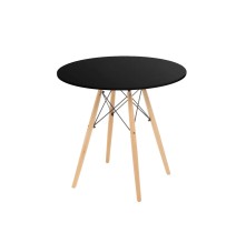 Mesa Redonda de Comedor o Cocina en Patas de Madera y Tapa Negra – 80 cm de Diámetro y 75 cm de Alto.