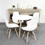 Conjunto Mesa y Sillas Nórdicas: Mesa Blanca (80x80x76 cm) + 4 Sillas Blancas con Patas de Madera Haya (46,5 x 48 x 82 cm)