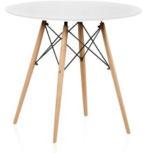 Conjunto Mesa y Sillas Nórdicas: Mesa Blanca (80x80x76 cm) + 4 Sillas Blancas con Patas de Madera Haya (46,5 x 48 x 82 cm)