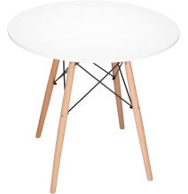 Conjunto Mesa y Sillas Nórdicas: Mesa Blanca (80x80x76 cm) + 4 Sillas Blancas con Patas de Madera Haya (46,5 x 48 x 82 cm)