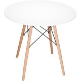 Conjunto Mesa y Sillas Nórdicas: Mesa Blanca (80x80x76 cm) + 4 Sillas Blancas con Patas de Madera Haya (46,5 x 48 x 82 cm)