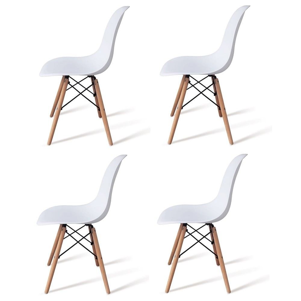 Conjunto Mesa y Sillas Nórdicas: Mesa Blanca (80x80x76 cm) + 4 Sillas Blancas con Patas de Madera Haya (46,5 x 48 x 82 cm)