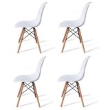 Conjunto Mesa y Sillas Nórdicas: Mesa Blanca (80x80x76 cm) + 4 Sillas Blancas con Patas de Madera Haya (46,5 x 48 x 82 cm)