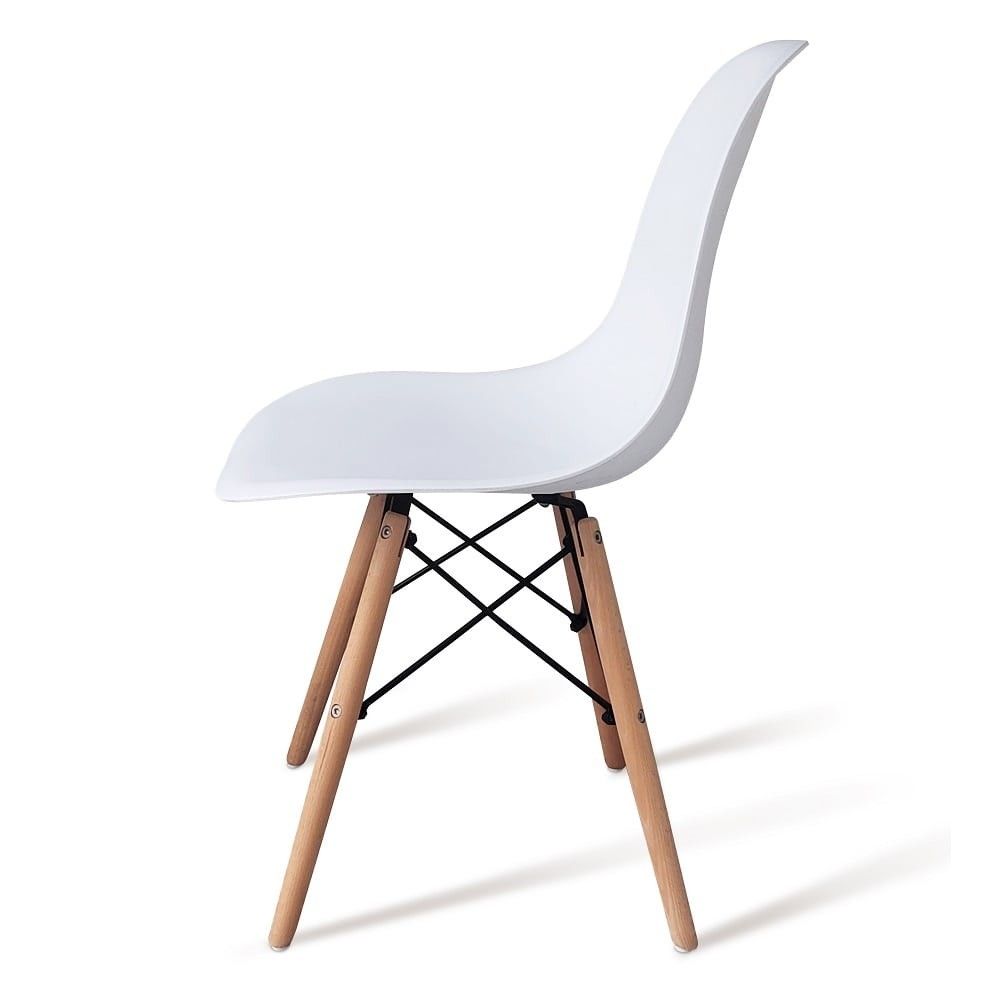 Conjunto Mesa y Sillas Nórdicas: Mesa Blanca (80x80x76 cm) + 4 Sillas Blancas con Patas de Madera Haya (46,5 x 48 x 82 cm)