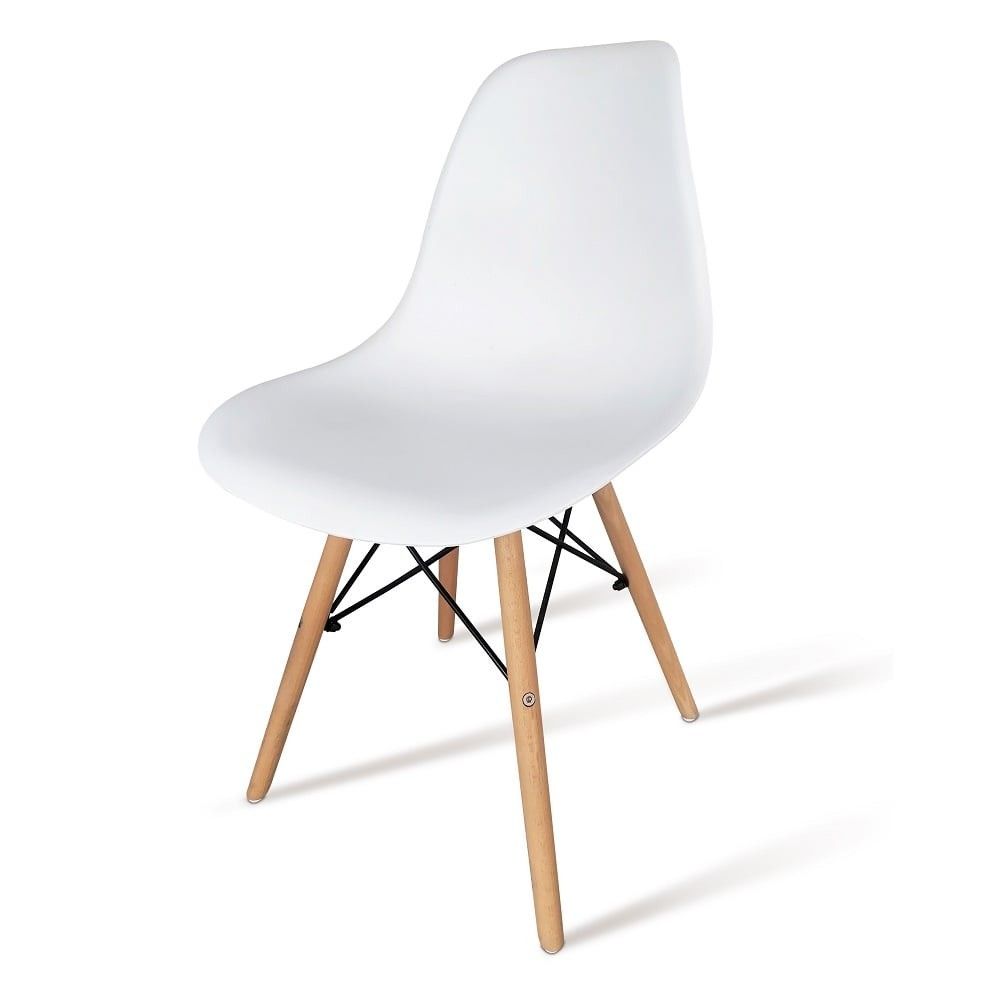 Conjunto Mesa y Sillas Nórdicas: Mesa Blanca (80x80x76 cm) + 4 Sillas Blancas con Patas de Madera Haya (46,5 x 48 x 82 cm)