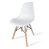 Conjunto Mesa y Sillas Nórdicas: Mesa Blanca (80x80x76 cm) + 4 Sillas Blancas con Patas de Madera Haya (46,5 x 48 x 82 cm)