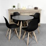 Conjunto Mesa y Sillas Nórdicas: Mesa Negra (80x80x76 cm) + 4 Sillas Negras con Patas de Madera Haya (46,5 x 48 x 82 cm)