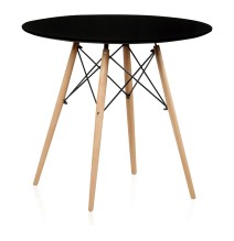 Conjunto Mesa y Sillas Nórdicas: Mesa Negra (80x80x76 cm) + 4 Sillas Negras con Patas de Madera Haya (46,5 x 48 x 82 cm)