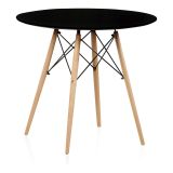 Conjunto Mesa y Sillas Nórdicas: Mesa Negra (80x80x76 cm) + 4 Sillas Negras con Patas de Madera Haya (46,5 x 48 x 82 cm)