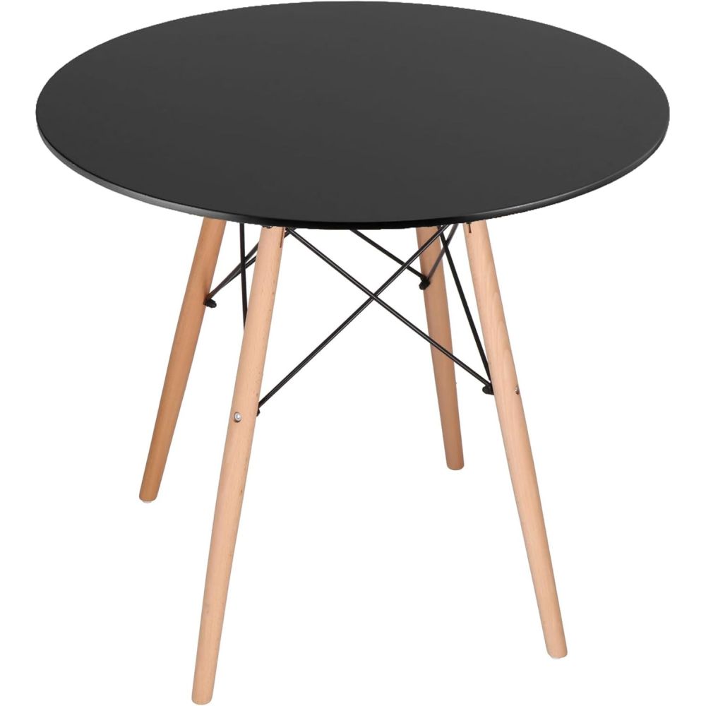 Conjunto Mesa y Sillas Nórdicas: Mesa Negra (80x80x76 cm) + 4 Sillas Negras con Patas de Madera Haya (46,5 x 48 x 82 cm)