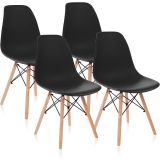 Conjunto Mesa y Sillas Nórdicas: Mesa Negra (80x80x76 cm) + 4 Sillas Negras con Patas de Madera Haya (46,5 x 48 x 82 cm)
