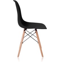 Conjunto Mesa y Sillas Nórdicas: Mesa Negra (80x80x76 cm) + 4 Sillas Negras con Patas de Madera Haya (46,5 x 48 x 82 cm)
