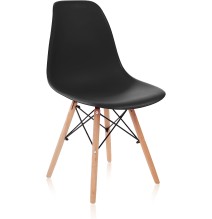 Conjunto Mesa y Sillas Nórdicas: Mesa Negra (80x80x76 cm) + 4 Sillas Negras con Patas de Madera Haya (46,5 x 48 x 82 cm)