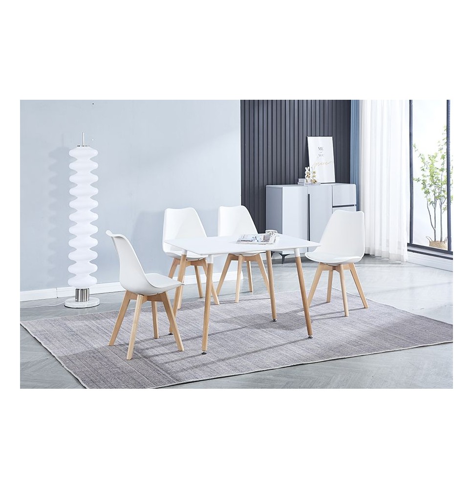 Conjunto Mesa y Sillas Nórdicas:Mesa 100 cm + 4 Sillas Blancas 48 cm x 54 cm x 84 cm – Ideal para Decorar tu Hogar