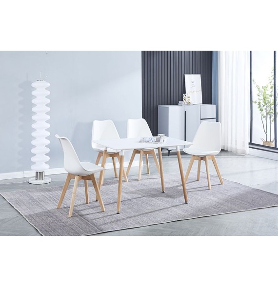 Conjunto Mesa y Sillas Nórdicas:Mesa 100 cm + 4 Sillas Blancas 48 cm x 54 cm x 84 cm – Ideal para Decorar tu Hogar