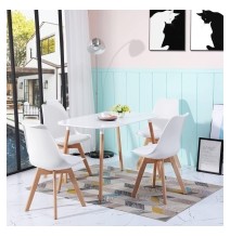 Conjunto Mesa y Sillas Nórdicas:Mesa 100 cm + 4 Sillas Blancas 48 cm x 54 cm x 84 cm – Ideal para Decorar tu Hogar