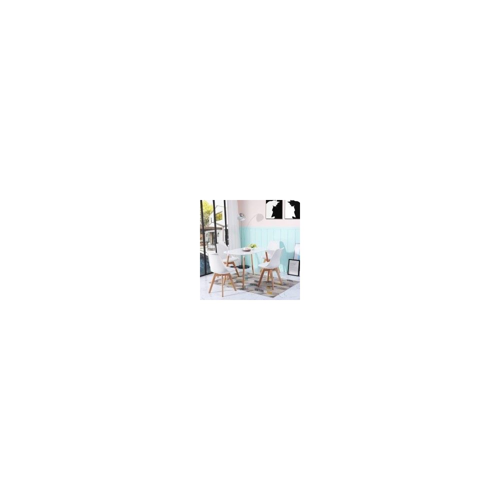 Conjunto Mesa y Sillas Nórdicas:Mesa 100 cm + 4 Sillas Blancas 48 cm x 54 cm x 84 cm – Ideal para Decorar tu Hogar