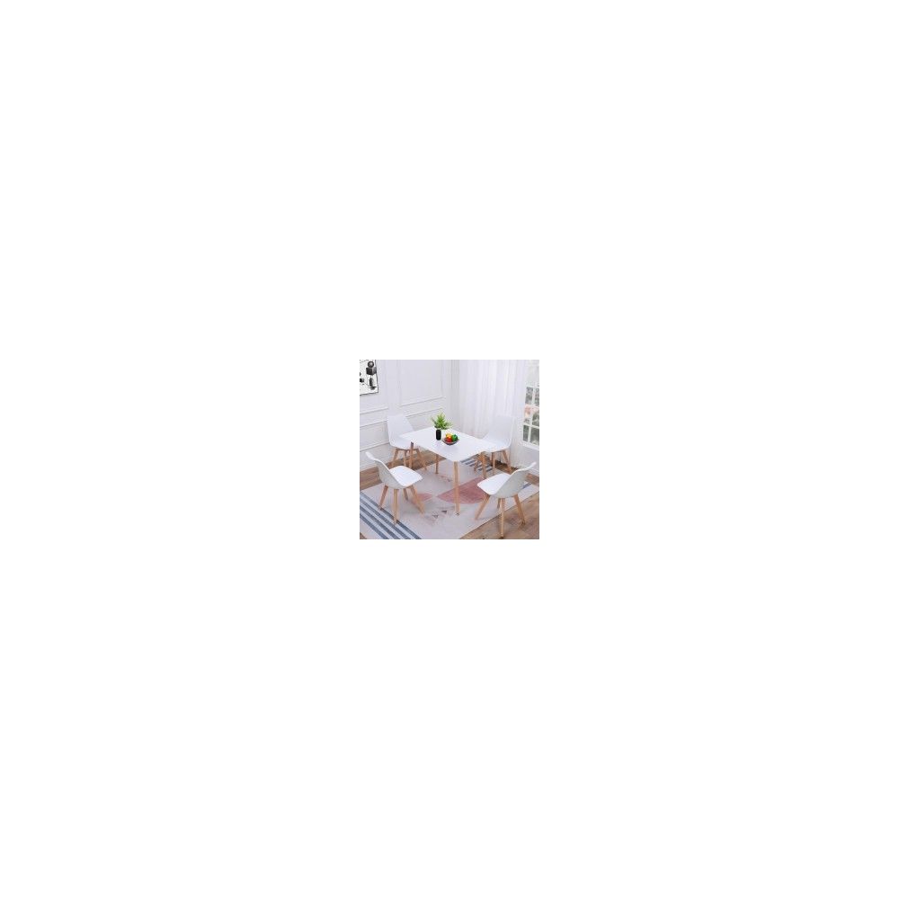 Conjunto Mesa y Sillas Nórdicas:Mesa 100 cm + 4 Sillas Blancas 48 cm x 54 cm x 84 cm – Ideal para Decorar tu Hogar
