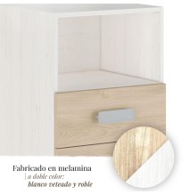 Mesita de noche - Dormitorio o Mesa Auxiliar Salón, Blanco y Natural Veteado, 47.5 x 73 x 39.6 Cm