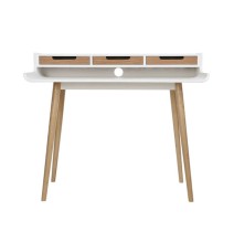 Mesa de Estudio - Escritorio con Encimera MDF Lacado en Blanco Mate y Patas de Pino Macizo – 120x60x90 cm