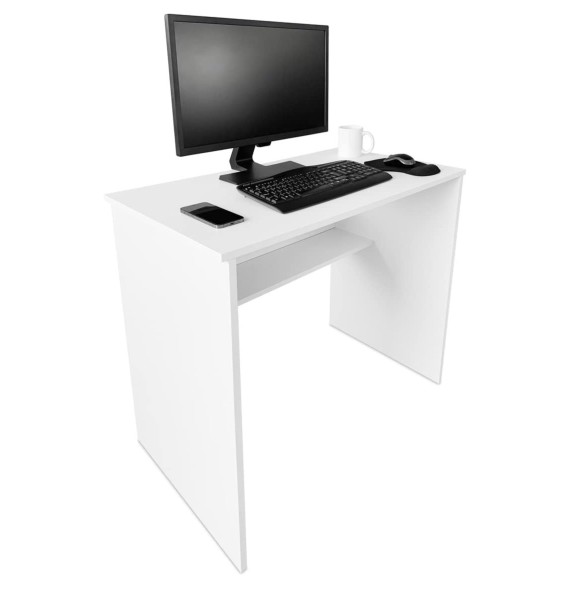 Mesa de Escritorio, Acabada en Blanco, Mesa para Pc con balda interior, Medidas: 90 cm (Ancho) x 49,5 cm (Fondo) x 77 cm (Alto)