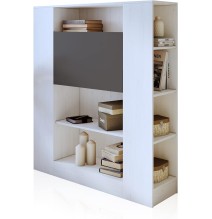Estantería con Escritorio, Mesa de Ordenador, Acabado en Blanco y Negro, Medidas: 119,6 cm (Largo) x 139,6 cm (Alto) x 34,5 c