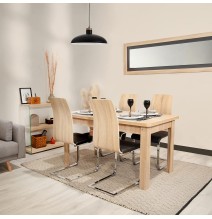 Pack 4 sillas de Comedor, Acabado en símil Piel Color Negro y Madera, Medidas: 44 cm (An) x 57 cm (Lar) x 97 cm (Al)