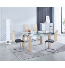 Pack 4 sillas de Comedor, Acabado en símil Piel Color Negro y Madera, Medidas: 44 cm (An) x 57 cm (Lar) x 97 cm (Al)