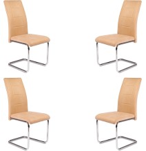 Pack de 4 Sillas Tapizadas para Salón– Acabado Color Beig con Patas Cromadas de Aluminio, Medidas: 42,5 cm x 52 cm x 99 cm