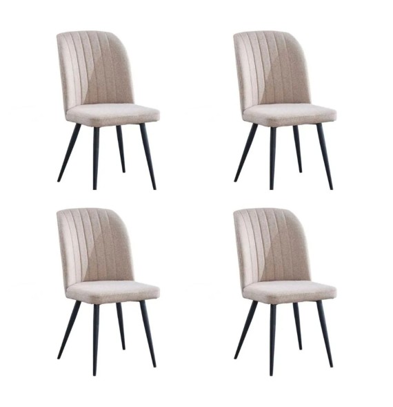Pack de 4 Sillas Modernas para Comedor– Tapizado en Color Beig con Patas Metálicas Negras, Medidas: 46 cm x 55 cm x 92 cm